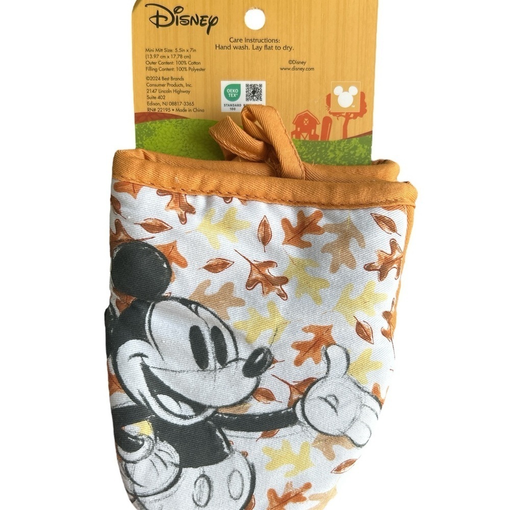New! Disney Mickey Mouse 2 pack Oven Mitts White/Orange Fall leaf Thanksgiving - Picture 2 of 4